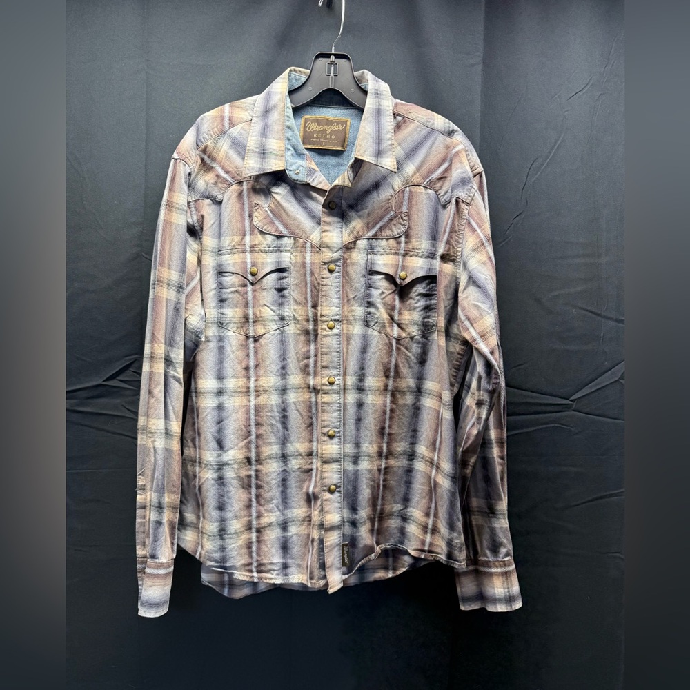 Wrangler Retro Men's Western Shirt - Blue and Tan Sz L (16ar)